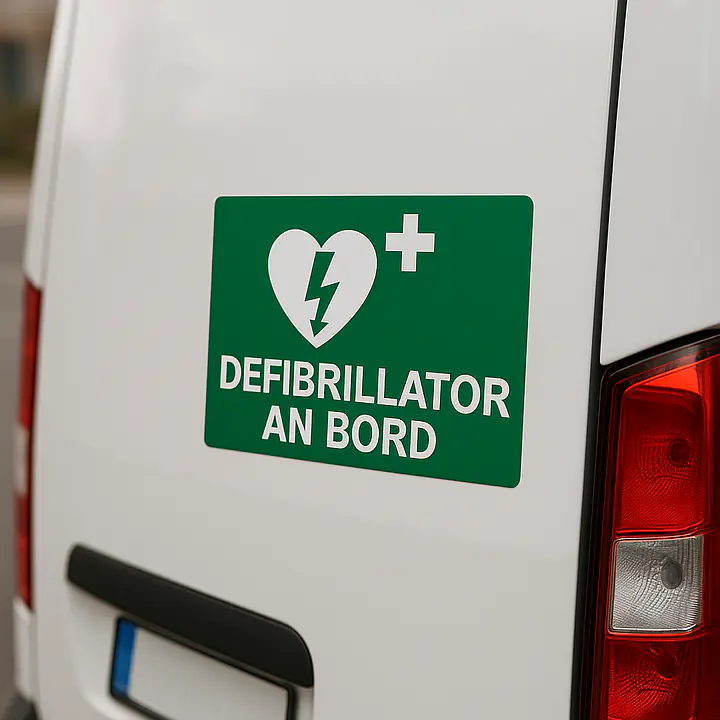 Defibrillator an Bord – Hinweisaufkleber für Fahrzeuge - Master