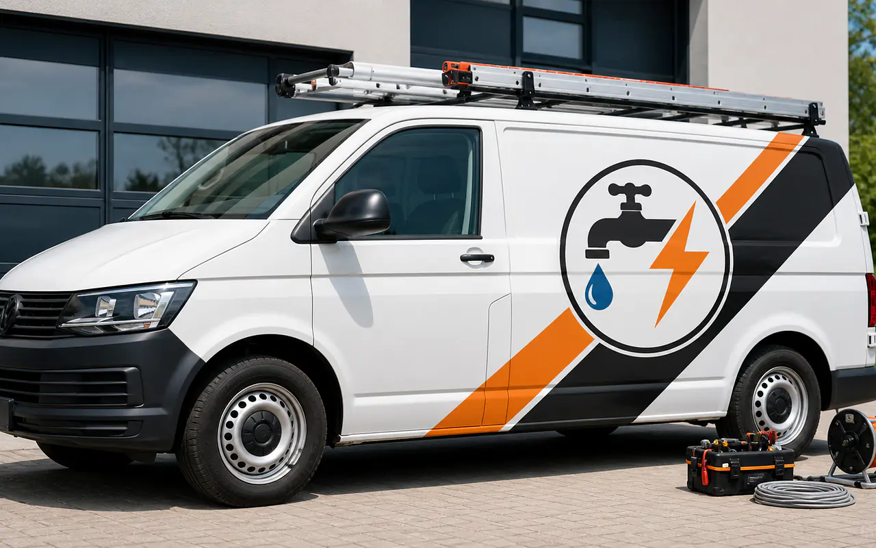 Handwerksleistungen auf einem Firmenfahrzeug