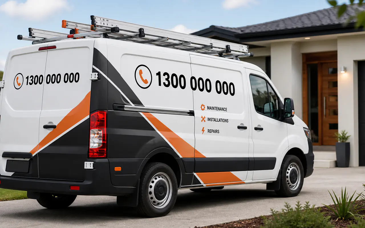 Telefonnummer und Website auf einem Transporter