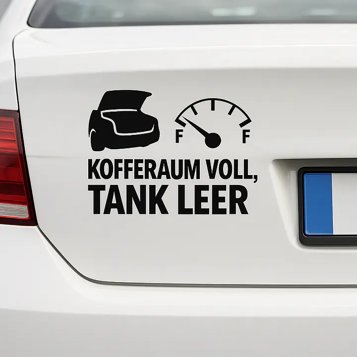 KOFFERRAUM VOLL, TANK LEER – Autoaufkleber mit Spruch und Icon - Master