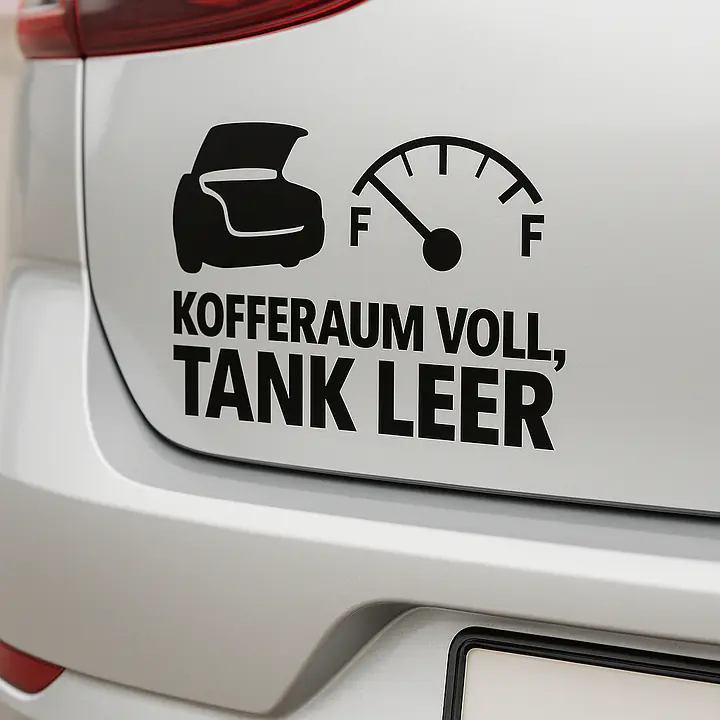 KOFFERRAUM VOLL, TANK LEER – Autoaufkleber mit Spruch und Icon - Master