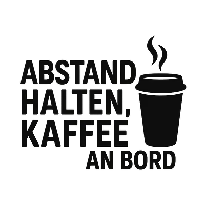 ABSTAND HALTEN, KAFFEE AN BORD – Autoaufkleber mit Kaffeebecher-Icon primary image