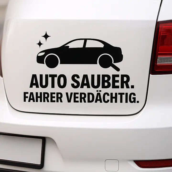 AUTO SAUBER. FAHRER VERDÄCHTIG. Autoaufkleber - Master