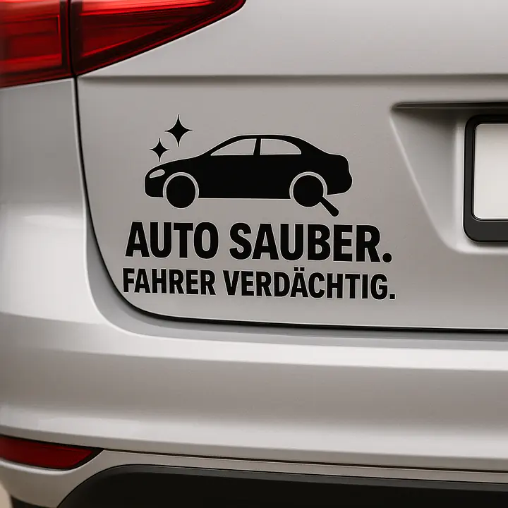 AUTO SAUBER. FAHRER VERDÄCHTIG. Autoaufkleber - Master
