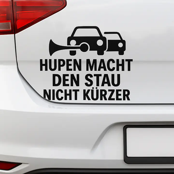 HUPEN MACHT DEN STAU NICHT KÜRZER – Autoaufkleber mit Illustration - Master