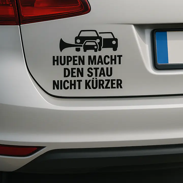 HUPEN MACHT DEN STAU NICHT KÜRZER – Autoaufkleber mit Illustration - Master