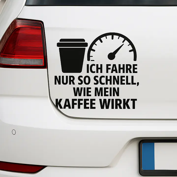 ICH FAHRE NUR SO SCHNELL, WIE MEIN KAFFEE WIRKT – Autoaufkleber - Master