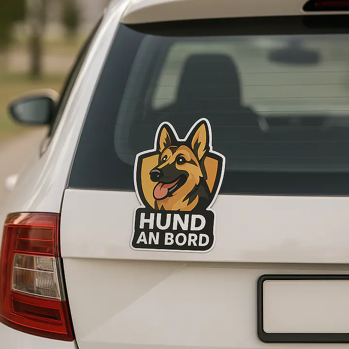 Schäferhund HUND AN BORD Autoaufkleber – vollfarbig, konturgeschnitten - Master