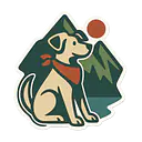 Camping Dog Animal Sticker – Dog with Bandana in Front of Mountains - Master