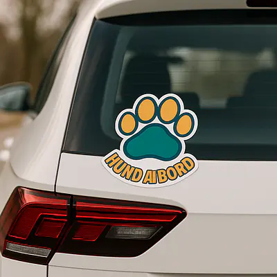 Pfote „HUND AN BORD“ – Tieraufkleber im bunten Grafikstil secondary image