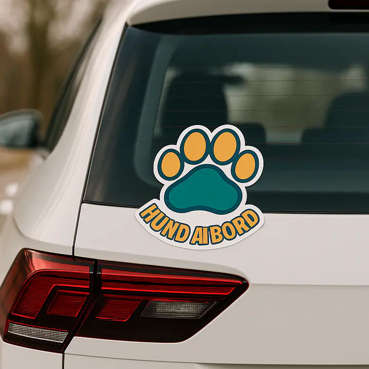 Pfote „HUND AN BORD“ – Tieraufkleber im bunten Grafikstil - Master