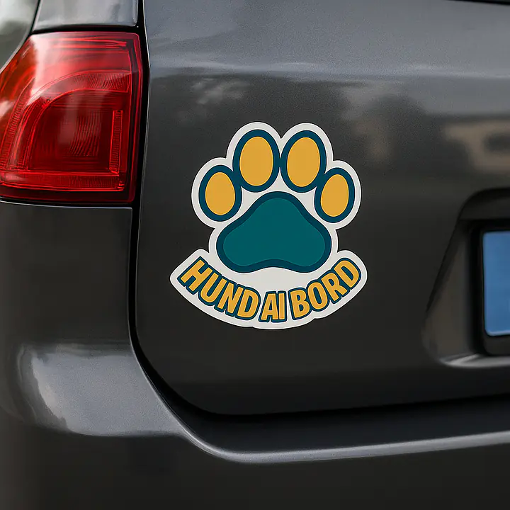 Pfote „HUND AN BORD“ – Tieraufkleber im bunten Grafikstil - Master