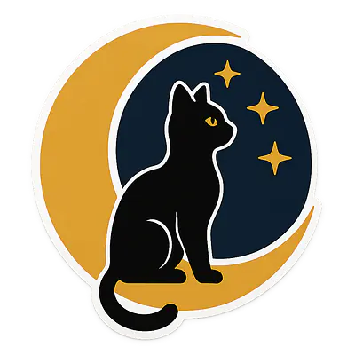 Schwarze Katze auf Mond – Tieraufkleber primary image