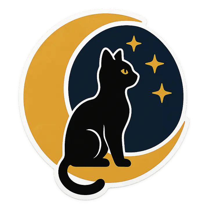 Schwarze Katze auf Mond – Tieraufkleber - Master