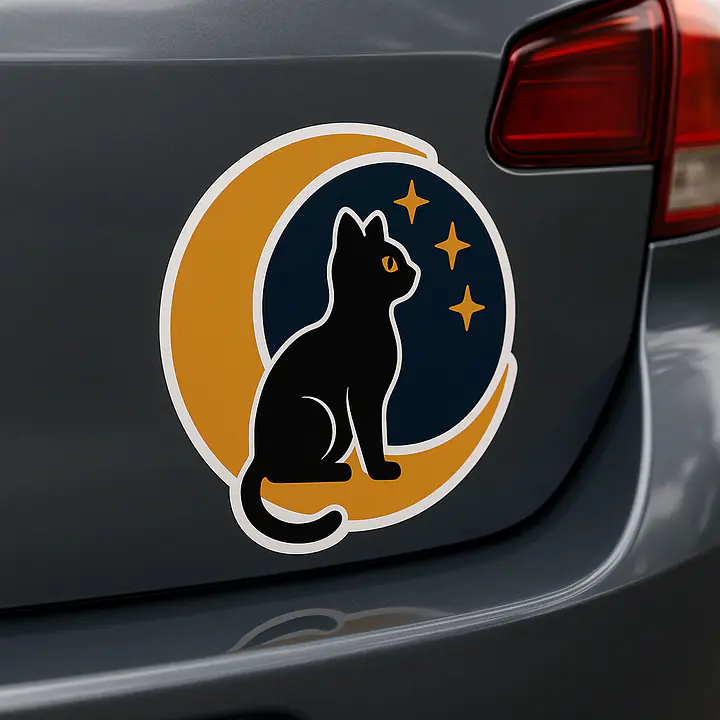 Schwarze Katze auf Mond – Tieraufkleber - Master