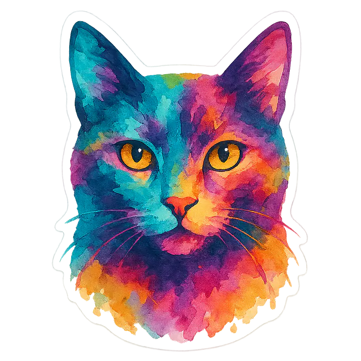 Colorful Cat Portrait – Animal Sticker in Watercolor Style - Master
