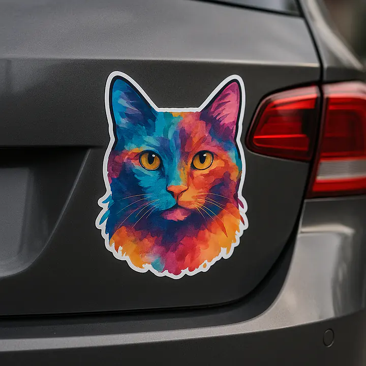 Colorful Cat Portrait – Animal Sticker in Watercolor Style - Master