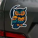 Colorful Owl Animal Sticker – Sitting Owl with Crescent Moon - Master