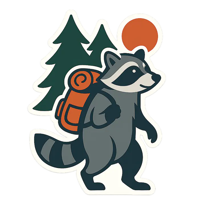 Raccoon Camping Animal Sticker – Adventurous Raccoon with Backpack - Master