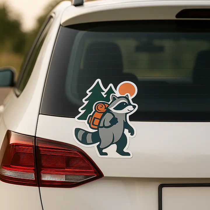 Raccoon Camping Animal Sticker – Adventurous Raccoon with Backpack - Master