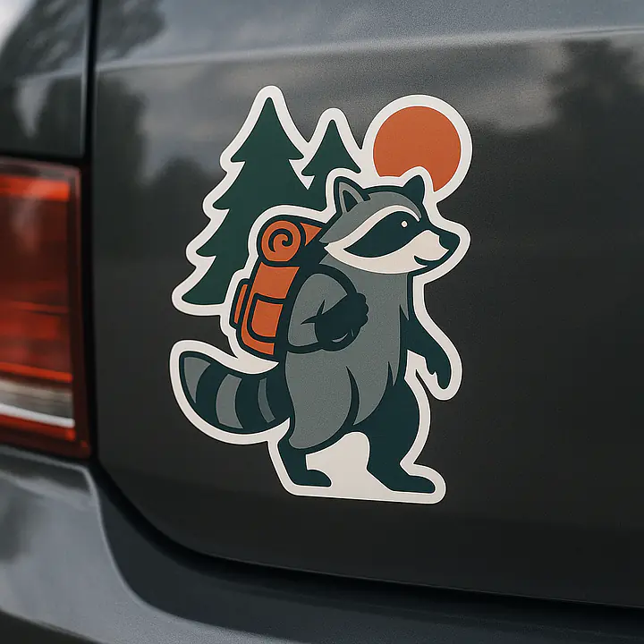 Raccoon Camping Animal Sticker – Adventurous Raccoon with Backpack - Master