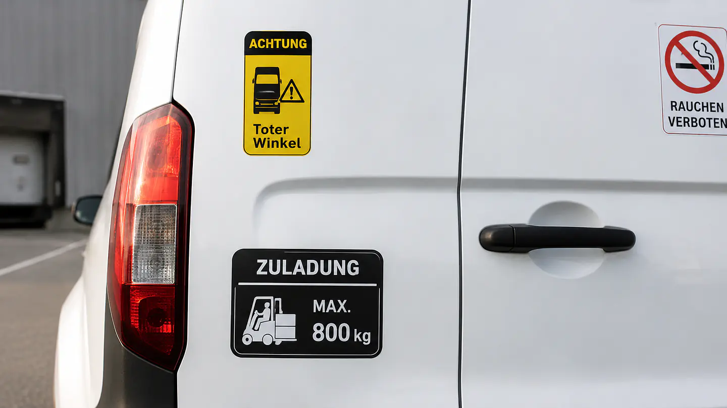 Warn- und Hinweisaufkleber für Fahrzeuge