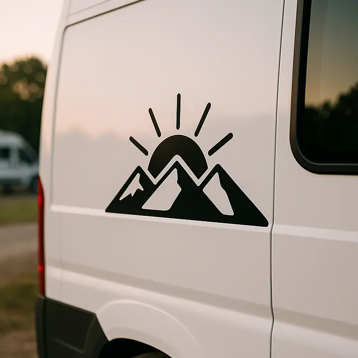 Bergsonnenaufgang Camping Aufkleber - Master