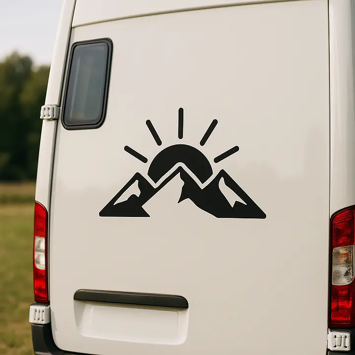 Bergsonnenaufgang Camping Aufkleber - Master