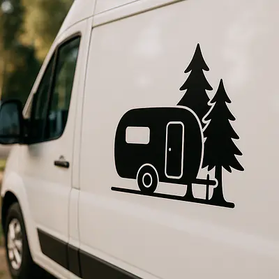 Wohnwagen unter Tannen Camping Aufkleber secondary image