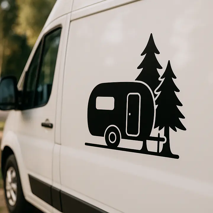 Caravan Under Pines Camping Sticker - Master
