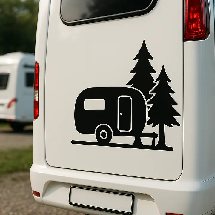 Caravan Under Pines Camping Sticker - Master