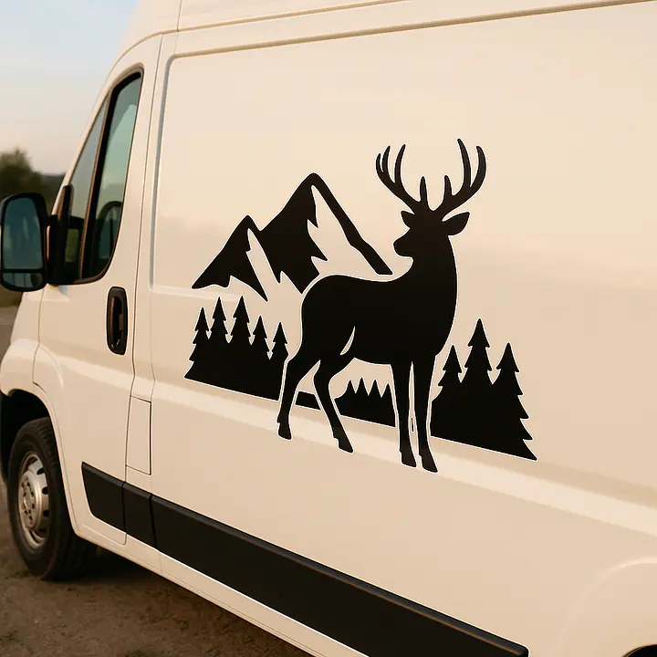 Hirsch und Berge Camping Aufkleber - Master