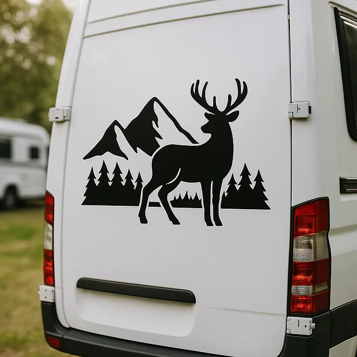 Hirsch und Berge Camping Aufkleber - Master