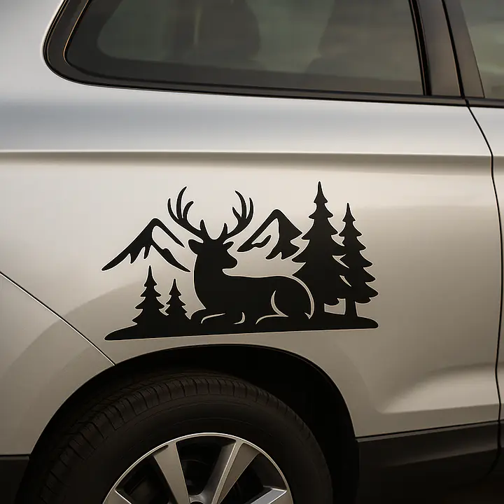 Deer in Mountain Landscape Car Sticker - Master