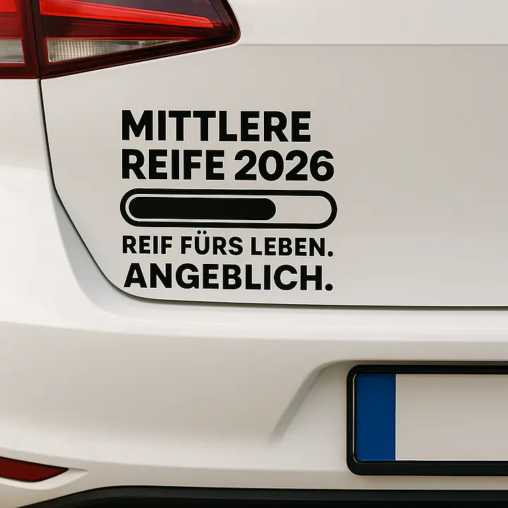 Mittlere Reife – Reif fürs Leben. Angeblich. Autoaufkleber - Master