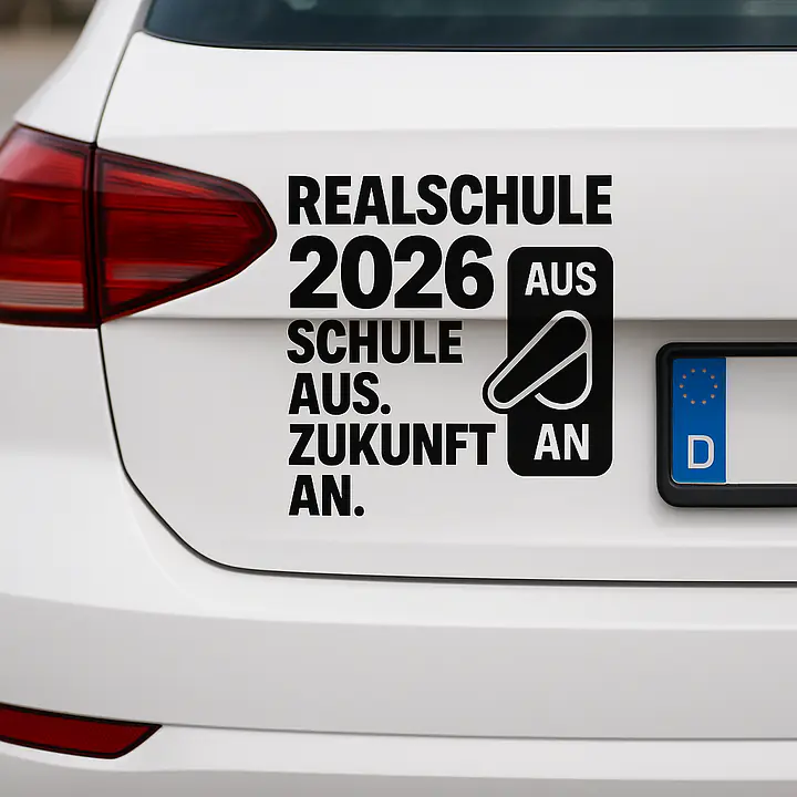Realschule – Schule aus. Zukunft an. Autoaufkleber - Master
