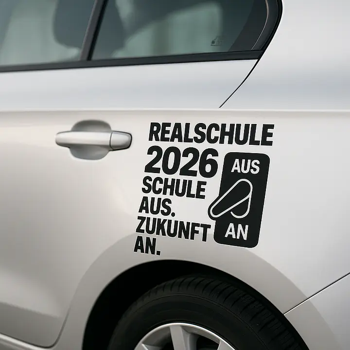 Realschule – Schule aus. Zukunft an. Autoaufkleber - Master