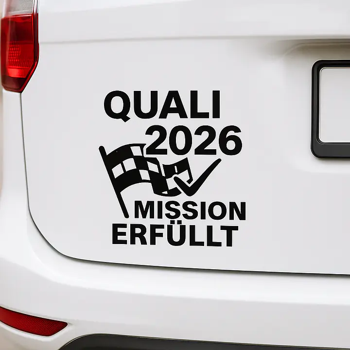 Quali Mission erfüllt Autoaufkleber - Master